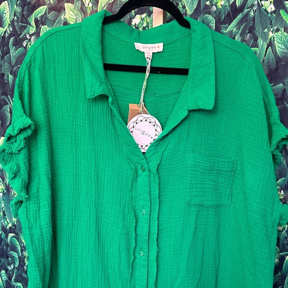 Umgee Vibrant Green Button Down Dress - Picture 5 of 5